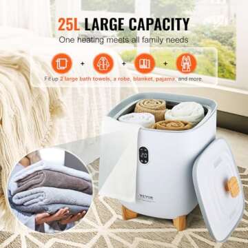 VEVOR Towel Warmer 25L, Towel Warmer Bucket with 2 Heating Modes, 20/40/60/90 Min Auto Shut Off, Bottom Heating Columns, LED Screen, Large Towel Warmer for Bathroom, Spa, Bathrobe, Blanket & Pajama