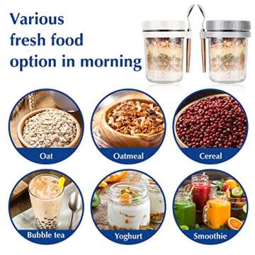 Xigugo Overnight Oats Jars, Overnight Oats Container with Lid and Spoon, 16 oz Cereal, Milk, Vegetable and fruit Salad Storage Container with Measurement Marks (white and grey)