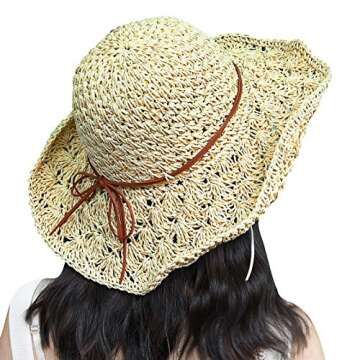 Xixihaha Womens Sun Beach hat for Women Foldable Floppy Summer Straw Hat Wide Brim Hat UV Protection Sun Hats for Women White