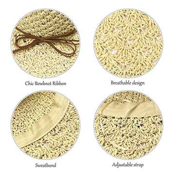 Xixihaha Womens Sun Beach hat for Women Foldable Floppy Summer Straw Hat Wide Brim Hat UV Protection Sun Hats for Women White