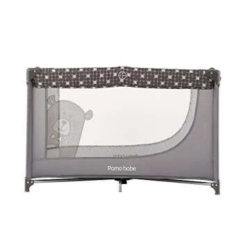Pamo Babe Portable Crib Baby Playpen with Mattress and Carry Bag Grey