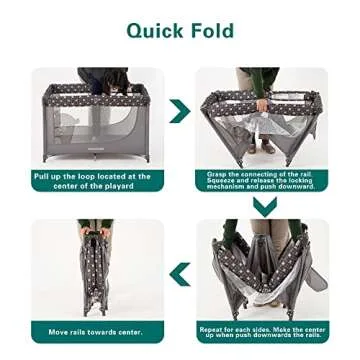 Pamo Babe Portable Crib Baby Playpen with Mattress and Carry Bag Grey