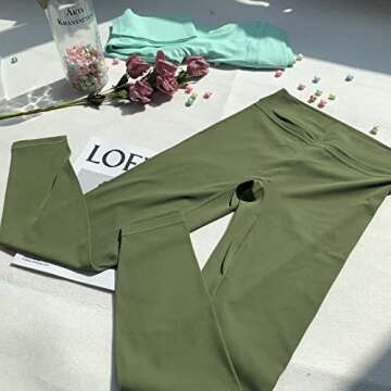 TomTiger Women's Yoga Pants High Waisted Workout Yoga Leggings for Women Butt Lifting Tummy Control Booty Tights (Chive Green, M)