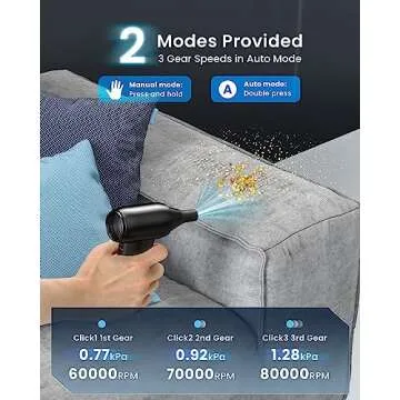 iDOO Compressed Air Duster, Cordless Electric Canned Duster, Portable Vacuum, 3 Gear Mini Portable Jet Dry Air Blower, for Gaming Pc, Keyboard, Car Cleaning, Outdoors-Dust Blowing & Vacuuming(Black)