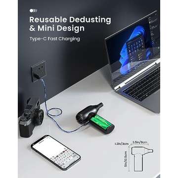 iDOO Compressed Air Duster, Cordless Electric Canned Duster, Portable Vacuum, 3 Gear Mini Portable Jet Dry Air Blower, for Gaming Pc, Keyboard, Car Cleaning, Outdoors-Dust Blowing & Vacuuming(Black)