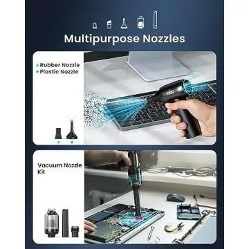 iDOO Compressed Air Duster, Cordless Electric Canned Duster, Portable Vacuum, 3 Gear Mini Portable Jet Dry Air Blower, for Gaming Pc, Keyboard, Car Cleaning, Outdoors-Dust Blowing & Vacuuming(Black)