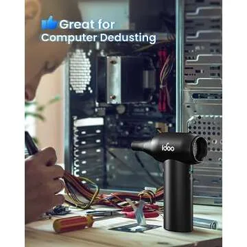 iDOO Compressed Air Duster, Cordless Electric Canned Duster, Portable Vacuum, 3 Gear Mini Portable Jet Dry Air Blower, for Gaming Pc, Keyboard, Car Cleaning, Outdoors-Dust Blowing & Vacuuming(Black)