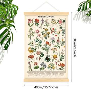 Vintage Wildflowers Poster Botanical Wall Art Prints Colorful Rustic Style of Floral Wall Hanging Il...