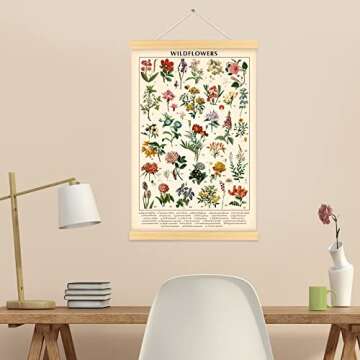 Vintage Wildflowers Poster Botanical Wall Art Prints Colorful Rustic Style of Floral Wall Hanging Illustrative Reference Flower Chart Poster for Living Room Office Bedroom Decor Frame 15.7 x 23.6 Inch