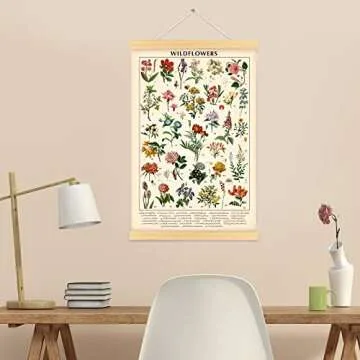 Vintage Wildflowers Poster Botanical Wall Art Prints Colorful Rustic Style of Floral Wall Hanging Illustrative Reference Flower Chart Poster for Living Room Office Bedroom Decor Frame 15.7 x 23.6 Inch