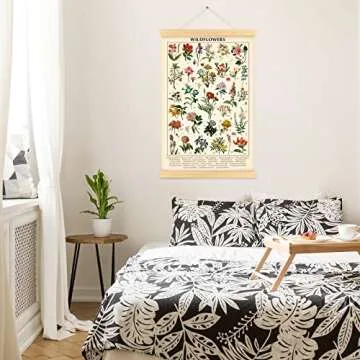 Vintage Wildflowers Poster Botanical Wall Art Prints Colorful Rustic Style of Floral Wall Hanging Illustrative Reference Flower Chart Poster for Living Room Office Bedroom Decor Frame 15.7 x 23.6 Inch