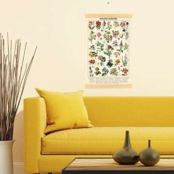 Vintage Wildflowers Poster Botanical Wall Art Prints Colorful Rustic Style of Floral Wall Hanging Illustrative Reference Flower Chart Poster for Living Room Office Bedroom Decor Frame 15.7 x 23.6 Inch