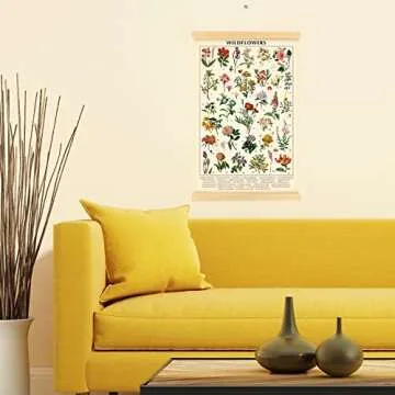Vintage Wildflowers Poster Botanical Wall Art Prints Colorful Rustic Style of Floral Wall Hanging Illustrative Reference Flower Chart Poster for Living Room Office Bedroom Decor Frame 15.7 x 23.6 Inch