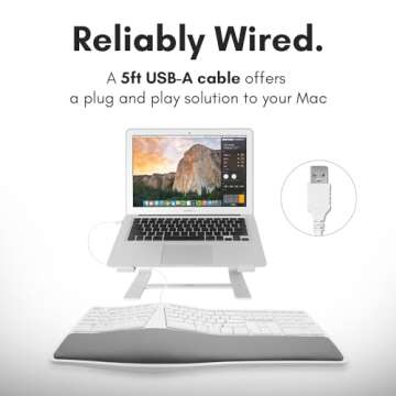 Macally Wired Ergonomic Keyboard for Mac - Comfortable Split Keyboard Mac, Compatible Apple Keyboard with Numeric Keypad - Ergo Keyboard for Mac MacBook Pro/Air iMac