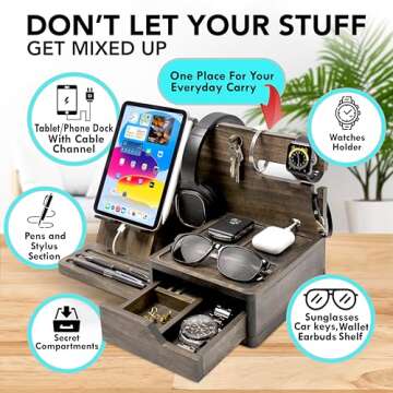 EcoLeafy Dot Nightstand Organizer- Wooden Rustic Bedside Organizer for Cellphone, Watches, Sunglasses & Accessories- Unique Gifts for Dad or Men Who Have Everything