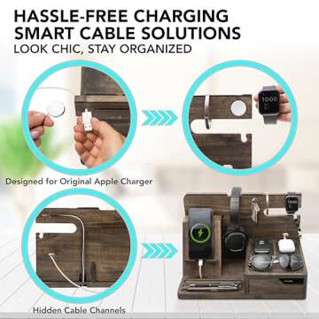 EcoLeafy Dot Nightstand Organizer- Wooden Rustic Bedside Organizer for Cellphone, Watches, Sunglasses & Accessories- Unique Gifts for Dad or Men Who Have Everything