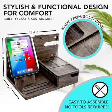 EcoLeafy Dot Nightstand Organizer- Wooden Rustic Bedside Organizer for Cellphone, Watches, Sunglasses & Accessories- Unique Gifts for Dad or Men Who Have Everything