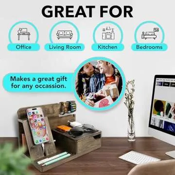 EcoLeafy Dot Nightstand Organizer- Wooden Rustic Bedside Organizer for Cellphone, Watches, Sunglasses & Accessories- Unique Gifts for Dad or Men Who Have Everything