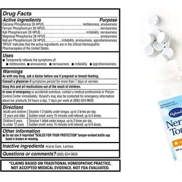 Hyland's Nerve Tonic Stress Relief Tablets, Natural Relief of Restlessness, Nervousness and Irritability Symptoms, Non-Habit Forming, Quick Dissolving Tablets, 50 Count