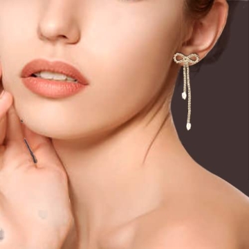 Agriajun Rhinestones Bow Drop Dangle Earrings - Elegant Sparkly Jewelry