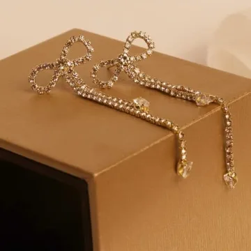 Agriajun Rhinestones Bow Drop Dangle Earrings - Elegant Sparkly Jewelry