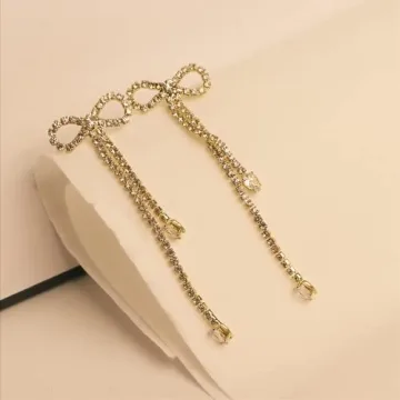 Agriajun Rhinestones Bow Drop Dangle Earrings - Elegant Sparkly Jewelry