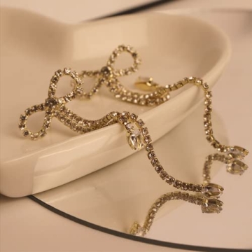 Agriajun Rhinestones Bow Drop Dangle Earrings - Elegant Sparkly Jewelry