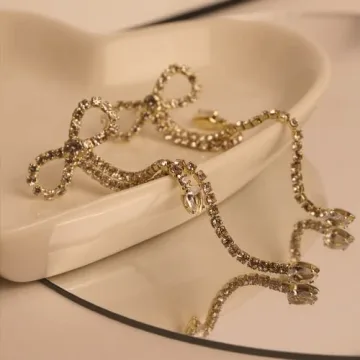 Agriajun Rhinestones Bow Drop Dangle Earrings - Elegant Sparkly Jewelry