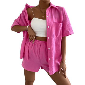 SweatyRocks Women's Trendy Hot Pink Outfit Set