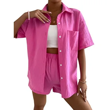 SweatyRocks Women's Trendy Hot Pink Outfit Set