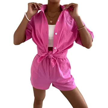 SweatyRocks Women's Trendy Hot Pink Outfit Set