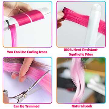 MEckily 22 Inch Hot Pink Hair Extensions for Parties