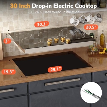 Traenvir 30 Inch Electric Cooktop, 8500W Power, Versatile 5 Burner Ceramic Stove, Child Lock, Touch ...