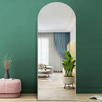 PexFix Full Length Mirror 65"x22" Sleek Arched-Top Floor Mirror with Standing Holder Bedroom Dressing Mirror Arched Wall Mirror Standing, Leaning Hanging (White)