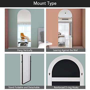 PexFix Full Length Mirror 65"x22" Sleek Arched-Top Floor Mirror with Standing Holder Bedroom Dressing Mirror Arched Wall Mirror Standing, Leaning Hanging (White)