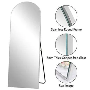 PexFix Full Length Mirror 65"x22" Sleek Arched-Top Floor Mirror with Standing Holder Bedroom Dressing Mirror Arched Wall Mirror Standing, Leaning Hanging (White)
