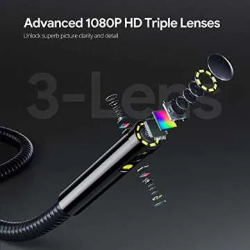 DEPSTECH 7'' IPS Screen Borescope, Triple Lens Endoscope Camera with Light, Sound Recording Video Inspection Camera, 1080P HD Sewer Camera, 16.5ft Gooseneck Snake Camera for Automotive, Plumbing, HVAC