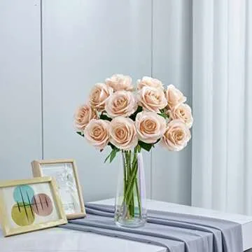 Helera 12Pcs Blush Pink Artificial Roses for Weddings