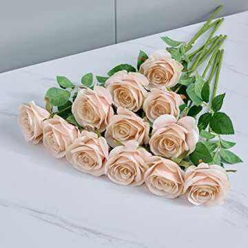 Helera 12Pcs Blush Pink Artificial Roses for Weddings