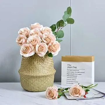 Helera 12Pcs Blush Pink Artificial Roses for Weddings