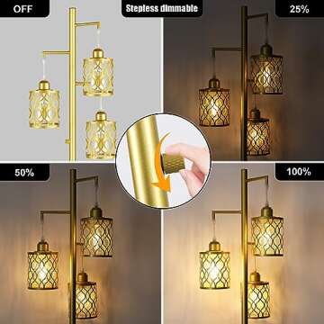 ROTTOGOON 68" Gold Floor Lamp, Dimmable Industrial Floor Lamps for Living Room, 3 Light Rustic Stand...