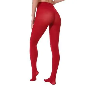 EVERSWE Women's 80 Den Soft Opaque Tights, Women's Tights (S/M, Red Dahlia)