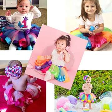 BGFKS LayeredTulle Rainbow Tutu Skirt for Newborn Baby Girls 1st Birthday Photography Outfit Sets.