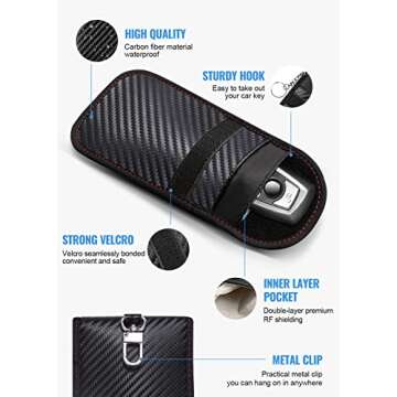 Faraday Pouch for Car Keys, Faraday Bag, Car RFID Signal Blocking Holder, Key Fob Protector, Key fob cage Block Signal Anti-Theft Fob Case (2 Pack)