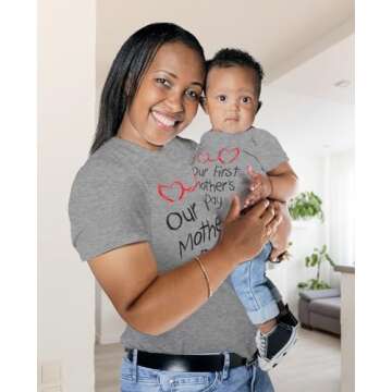 Tstars Our First Mothers Day Mommy and Me Matching Outfits Mom and Baby Shirts Set Mom Gray X-Large/...
