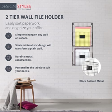 Durable Designstyles Two Tier Wall File Holder for Organization