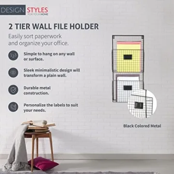 Durable Designstyles Two Tier Wall File Holder for Organization