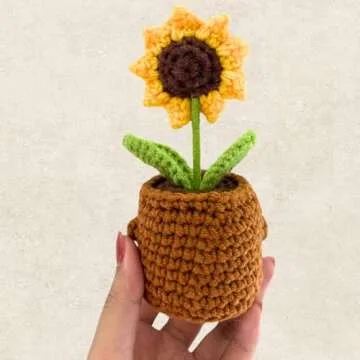 Gossby Positive Sunflower Doll Crochet Plant with Card - Appreciation Thank You for Being an Important Part Gift for Coworker, Sister Best Friend, Teacher - Christmas, Birthday Gift for Women, Men