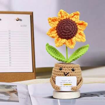 Gossby Positive Sunflower Doll Crochet Plant with Card - Appreciation Thank You for Being an Important Part Gift for Coworker, Sister Best Friend, Teacher - Christmas, Birthday Gift for Women, Men