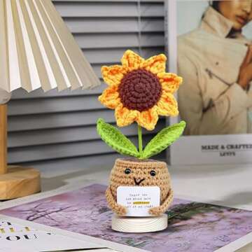Gossby Positive Sunflower Doll Crochet Plant with Card - Appreciation Thank You for Being an Important Part Gift for Coworker, Sister Best Friend, Teacher - Christmas, Birthday Gift for Women, Men